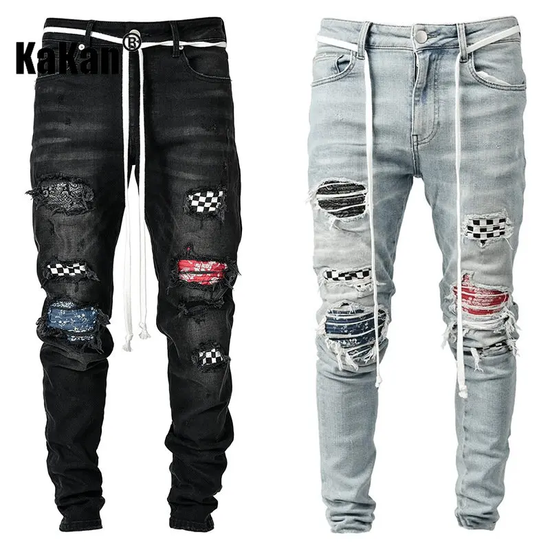 Kakan - Высококачественные джинсы приталенного кроя и со сломанными штанинами, европейские и американские уличные новые черные длинные джинсы K016-1991