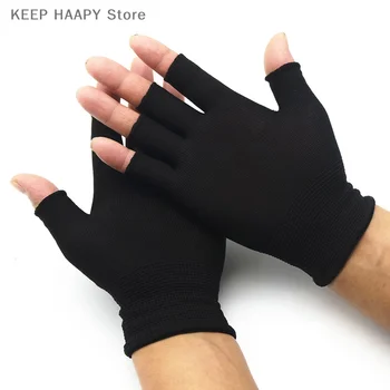 1 пара черных перчаток без пальцев на половину пальца для женщин и мужчин шерстяные трикотажные хлопковые перчатки для запястий зимние теплые перчатки для тренировок  10