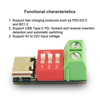  1 шт. USB Type-C PD PD Decoy Module QC Быстрая зарядка Тестовая доска Регулируемое напряжение DIY  10