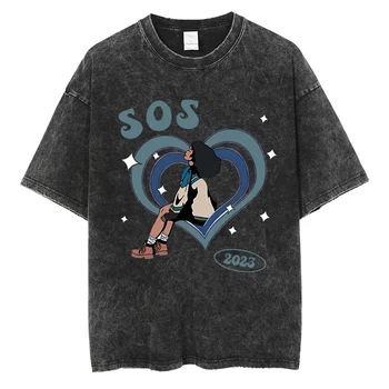 2023 S.Z.A SOS Футболка с принтом Симпатичная мультяшная футболка SZA в форме сердца Качественная хлопковая винтажная футболка оверсайз с коротким рукавом  4