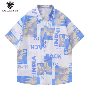 2023 Мужчины Harajuku Гавайская рубашка Хип-хоп Уличная одежда Письмо Иллюстрация Принт Пляжная рубашка Лето Рубашка с коротким рукавом Повседневная  5