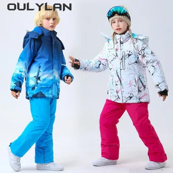 2024 Новый лыжный костюм для девочек и мальчиков Зима -30 ° C Дети Одежда для сноуборда Теплые водонепроницаемые куртки Брюки Комплект детской одежды  5