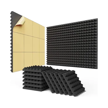 24 шт. Самоклеящиеся звукоизоляционные пенопластовые панели 2x12x12 дюймов, быстро расширяющиеся акустические панели, звукоизоляционные стеновые панели пирамидального дизайна  3