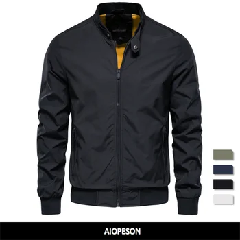 AIOPESON Однотонная бейсбольная куртка Мужская повседневная стойка с воротником-бомбером Мужские куртки Осень Высокое качество Slim Fit Куртки для мужчин  5