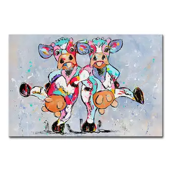Arthyx,Pop Aet Ручная роспись коровы Cartoom Картина маслом на холсте,Современная абстрактная настенная картина с животными для детской комнаты,украшение дома  5