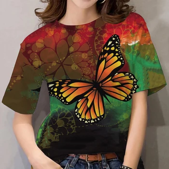 Butterfly Graphics 3D-печатная футболка Уличная одежда Женские футболки Повседневные женские оверсайз Y2K Harajuku Одежда Женские топы Футболки  5