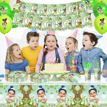 Disney Tiana Princess Тематическое украшение для вечеринки по случаю дня рождения Одноразовые столовые приборы Воздушный шар Фон Детский душ Ребенок Девочка Подарок  5