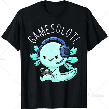 Gamesolotl Axolotl Gamer Аниме Подарки Kawaii Мальчики Девочки Футболка с круглым вырезом и футболкой с коротким рукавом  5