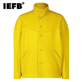 IEFB мужская одежда плиссированный пиджак-стойка воротник однобортный складной топ с длинным рукавом 2023 осень новая мужская верхняя одежда модный кардиган  10