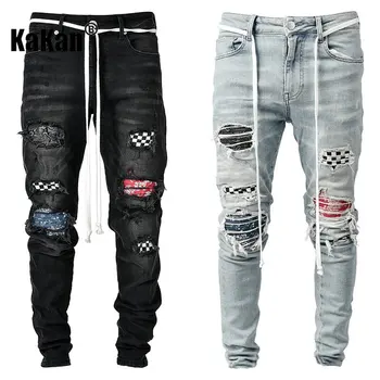 Kakan - Высококачественные джинсы приталенного кроя и со сломанными штанинами, европейские и американские уличные новые черные длинные джинсы K016-1991  5