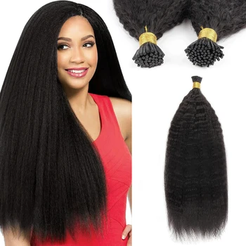 Kinky Straight I Tips Прямое наращивание человеческих волос Натуральный черный #1B цвет Бразильские девственные волосы 50 прядей 50 г / упаковка 26 дюймов  10