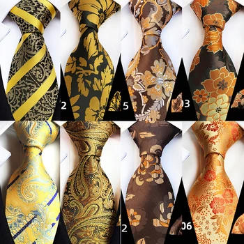 Linbaiway Мужской набор галстуков Цветочный принт Желтый галстук пейсли для мужчин Деловой галстук на шею Набор запонок Свадебная вечеринка Галстук  10