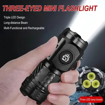 Mini 3 * LED Сильный свет Супер яркий фонарик Бытовой перезаряжаемый фонарик EDC Открытый портативный аварийный фонарик дальнего действия  5