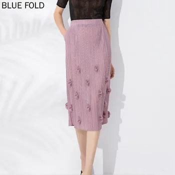 MIYAKE Новая летняя юбка Женская плиссированная Новый дизайн Эластичная талия Свободный большой размер Ногти Цветок Складки средней длины Юбка Faldas  10