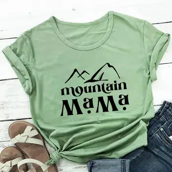 Mountain Mama 100% хлопок Женская футболка Материнство Рубашка Momlife Лето Повседневные пуловеры с O-образным вырезом Топы с коротким рукавом Подарок для мамы  3