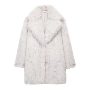 MUXI Роскошный бренд Модная пушистая куртка Женская зимняя толстая теплая длинная куртка Искусственное пальто из искусственного меха Верхняя одежда и пальто  2
