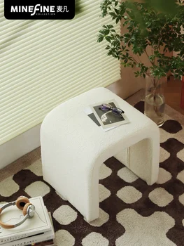 Nordic Простой дизайнерский диванный табурет Табурет из овечьей шерсти Дверь Обувь Табурет для спальни Туалетный стул Крыльцо Низкий табурет  10