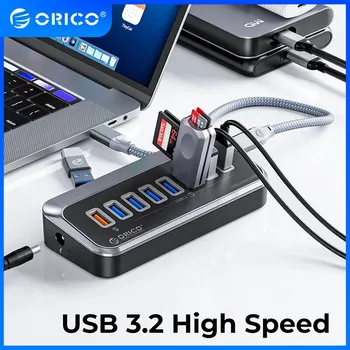 ORICO USB 3.2 Type C Hub ABS Питание от ABS 5 Гбит/с HUB PD18W Зарядный считыватель карт Сплиттер с адаптером питания для настольных ПК Аксессуары  10