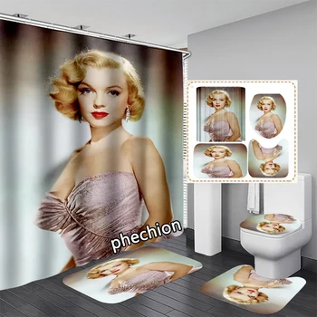phechion Новая мода 3D-печать Мэрилин Монро Занавеска для душа Водонепроницаемая занавеска для ванной комнаты Противоскользящий коврик для ванны Набор туалетных ковриков VR288  10