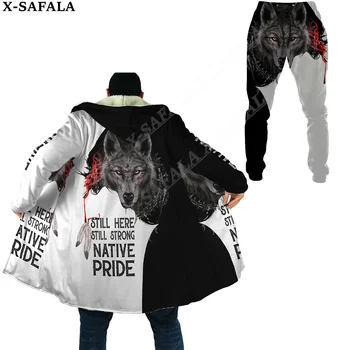 Pride Native Wolf Tribe Толстый теплый плащ с капюшоном Спортивные штаны Комбинированный комплект пальто Пальто Ветрозащитный флис Брюки унисекс Joggers-5  3