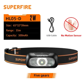 SUPERFIRE-HL05-D Светодиодный налобный фонарь, сверхлегкий, портативный, с USB-аккумулятором, налобный фонарик для кемпинга, рыбалки, водонепроницаемая фара  5