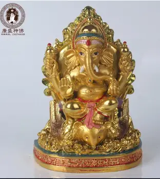 unique-- Греко-буддийский ДОМАШНИЙ ОФИС Талисман эффективный Защита дома # Индия, Таиланд Позолота статуи Ганеши Будды  5