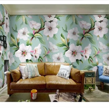 wellyu Обои на заказ papel de parede Весь дом на заказ элегантный американский цветок абрикоса мятно-зеленый большие обои для фрески  10