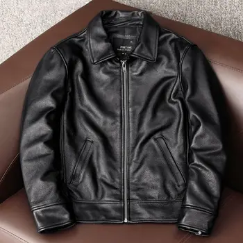 YR! Бесплатная доставка.2021 новая черная мягкая куртка из воловьей кожи. Мужское пальто из 100% натуральной кожи. Кожаная одежда папы.кожаная одежда больших размеров  4