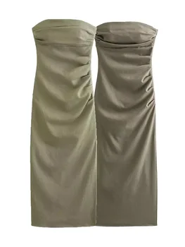 ZADATA Летнее женское новое тонкое макси-платье Сексуальное платье с открытой спиной Платье с открытыми плечами Драповое платье миди  5