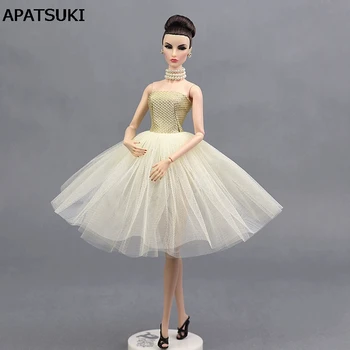 Бежевое модное балетное платье для куклы Барби Цельные вечерние платья Vestido Одежда для кукол Барби 1/6 BJD Аксессуары для куклы  5