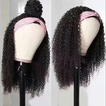Бесклеевой парик с повязкой на голову для чернокожих женщин без кружева высокой плотности кудрявые волосы полные и толстые бразильский человек реми волосы гладкий парик  5