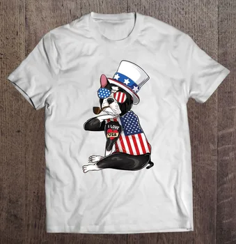Бостон терьер Собака Мерика 4 июля США Американский флаг Мужчины Мужские футболки Пустые Изготовленные на заказ мужские рубашки Harajuku Мужская одежда Пустая  4