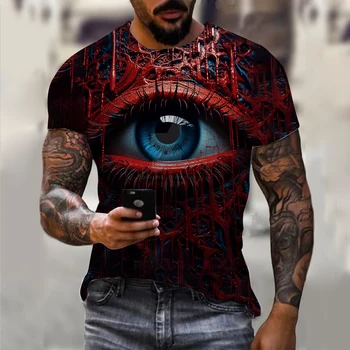  Винтажные футболки для мужчин 3D-печатные топы ужасов Летние футболки с коротким рукавом Оверсайз Повседневные футболки с круглым вырезом Мужская одежда  5