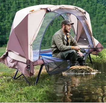 Высококачественная открытая приподнятая палатка для кемпинга Складная водонепроницаемая спальная кровать с кроватью Складная походная кроватка  5