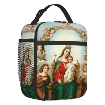  Девы Марии Изолированная сумка для обеда для женщин Католический христианский многоразовый термоохладитель Еда Ланч Бокс Работа Школа Путешествия  10