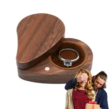 Деревянная коробка с кольцом в форме сердца Деревянная коробка для обручального кольца в форме сердца Подарочная коробка для ювелирных изделий Коробка для серег Маленькая безделушка для свадьбы  10
