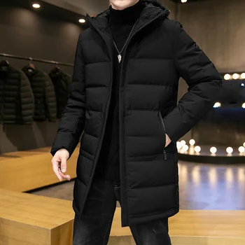 Зимний длинный мужской пуховик Мода Повседневное пальто с капюшоном Плюс размер 90% Белая утка Мужская одежда  5