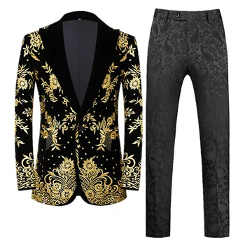 Классические мужские пиджаки с вышивкой, пиджак и брюки 2023 г. Новые мужские деловые социальные костюмы для свадебных вечеринок  10