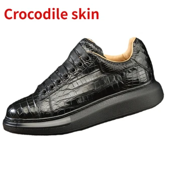 Кожа крокодила Обувь ручной работы Мужская амортизирующая повышенная повседневная спортивная обувь Натуральная кожа Высококачественная толстая подошва Папина обувь  10