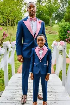 Королевский синий выпускной костюм с розовыми смокингами с лацканами для отца и сына 3 шт. Slim Fit Свадебный жених 2 комплекта Платье для званого ужина на заказ  10