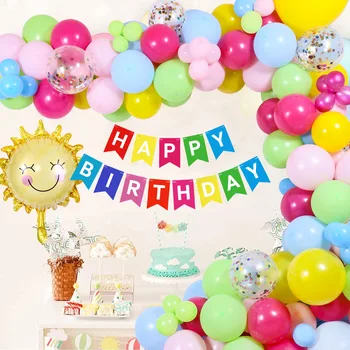 Красочный набор воздушных шаров на день рождения Улыбающееся лицо Радуга Солнечное облако Воздушный шар Счастливый малыш 1-й 2-й 3-й день рождения Декор вечеринки по случаю 3-го дня рождения Дети Благосклонность  5