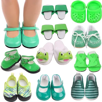 Кукольная обувь Зеленая серия 7 см Плюшевые тапочки, Спортивные кроссовки, Полосатые парусиновые туфли Fit 18 дюймов и 43 см Кукла Детская игрушка Подарок  5