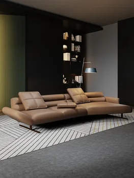 Минималистичный кожаный диван Скандинавская гостиная специальной формы большой угловой легкий роскошный настраиваемый диван  10