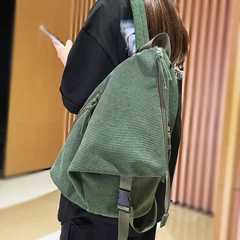 Модная девушка Вельветовый складной зеленый рюкзак Крутой дизайн Женский рюкзак для путешествий в колледж Мода Новая леди Милые женщины Сумки для книг для ноутбуков  10