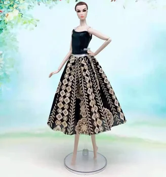Модный черный цветочный набор одежды для куклы с открытыми плечами для Барби Одежда Рубашка Юбка Принцесса Вечернее платье 1/6 BJD Куклы Аксессуары  5