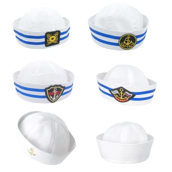 Моряки Корабль Лодка Капитан Белый Военный Шляпа Взрослые Дети Военно-морской Флот Кепка Якорь Морская лодка Вечеринка Косплей Наряд  10