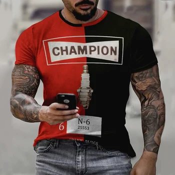  Мужская 3D-печатная футболка Retro Championship, летняя мода, свободная повседневная уличная мода с круглым вырезом Высококачественная одежда  5