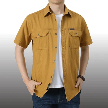 Мужская летняя повседневная рубашка Оверсайз Инструменты без рукавов Рубашки карго с несколькими карманами Одежда Блузка Верхняя рубашка Плюс размер 5XL  5