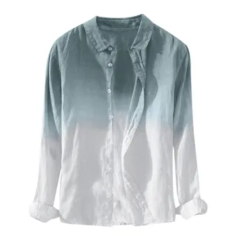 Мужская летняя рубашка Гавайская блузка с длинным рукавом Гавайская прохладная тонкая дышащая воротник с лацканами Висячая градиентная хлопковая рубашка 2023  5