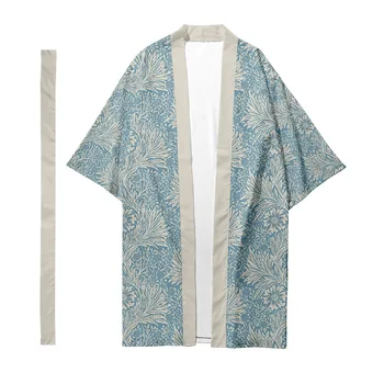 Мужской традиционный этнический длинный кардиган-кимоно Женское кимоно Растительное кимоно Рубашка-кимоно с цветочным рисунком Куртка Юката  10